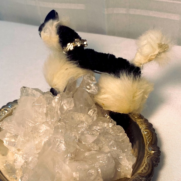 1950's Black Cat Brooch With Real Fur And Rhinestone Collar - Picture 9 of 9